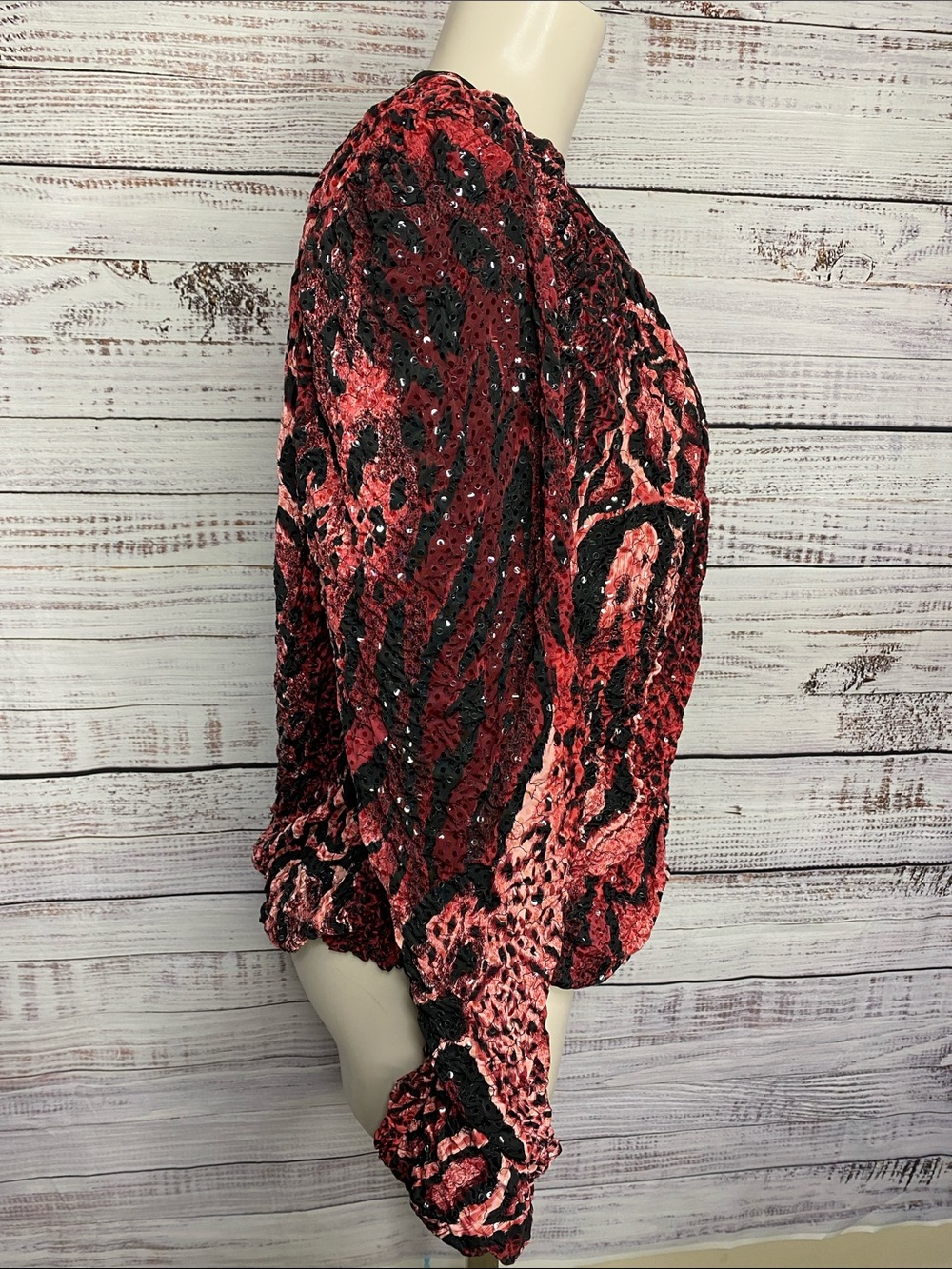 Joseph Ribkoff Red,pink & Black Textured Sequin Jacket - Picture 3 of 5